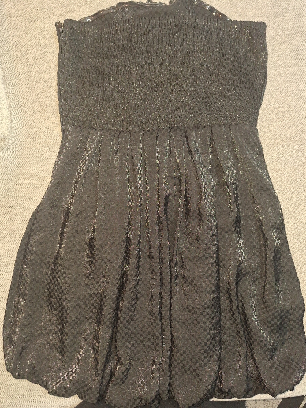 mine Black Strapless Smocked Party Dress